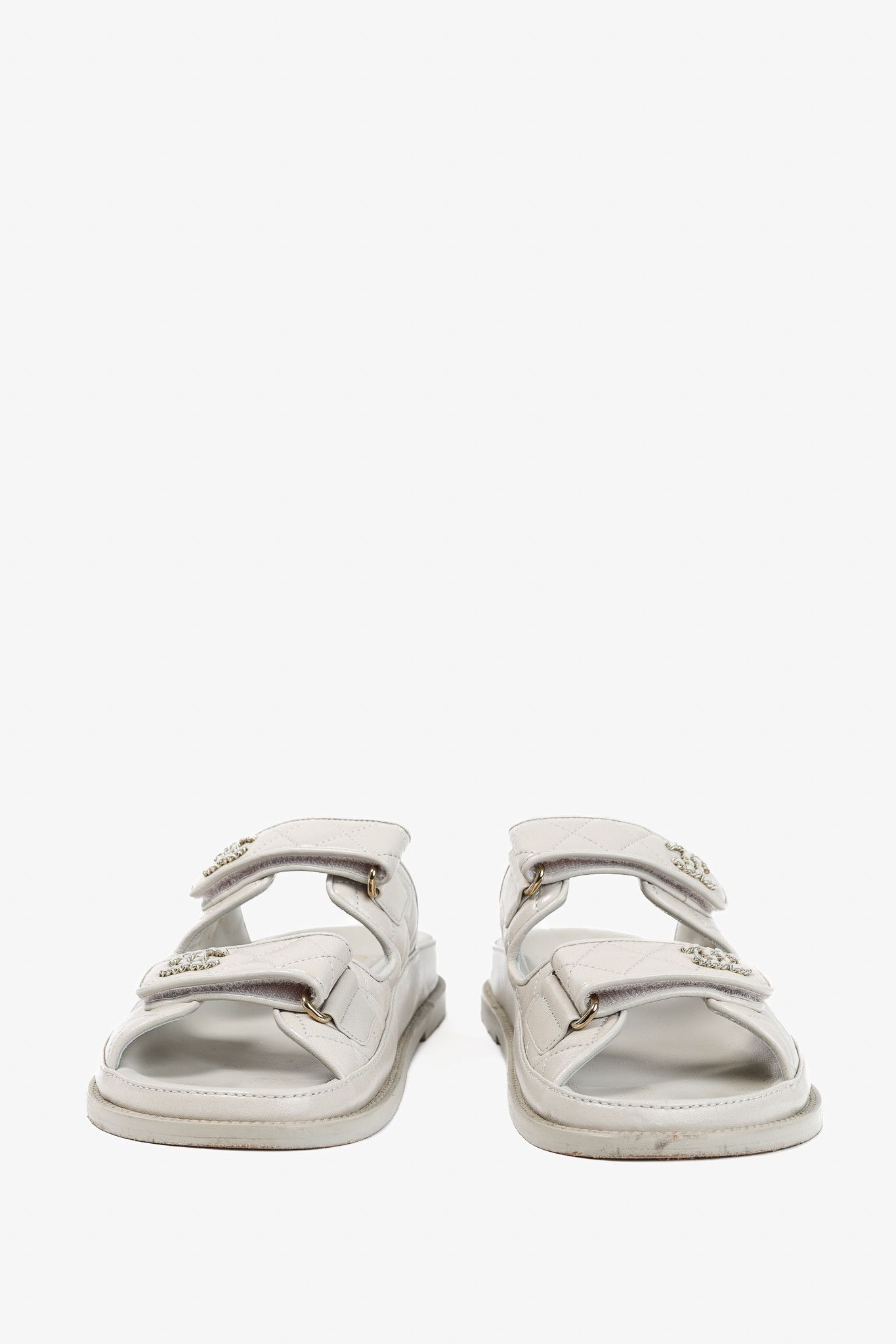 Chanel Chanel Lambskin Quilted CC Chain Velcro Dad Sandals Size US 7 / IT 37 - 3 Thumbnail