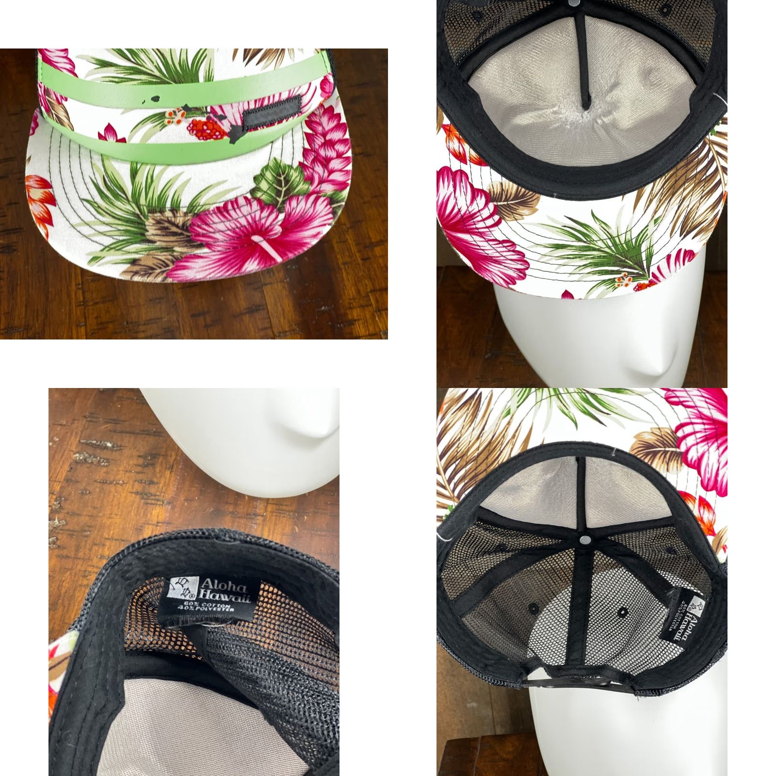 Vintage Aloha Hawaii Hat Snap Back Adult White Cotton Blend Trucker Hibiscus Palm Mens Size ONE SIZE - 8 Thumbnail
