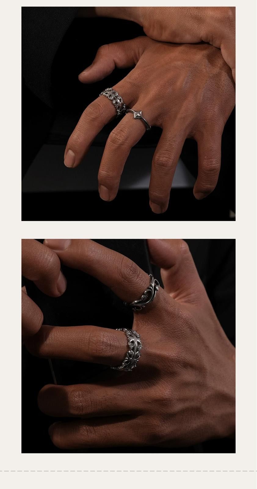 Jewelry Silver Gothic Floral Cross Ring, Men's Statement Ring Size ONE SIZE - 7 Thumbnail