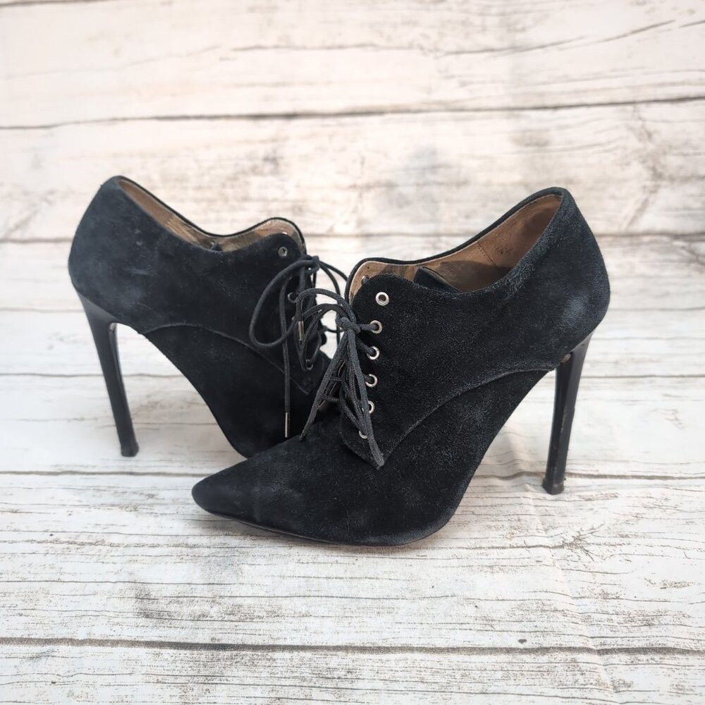 L.A.M.B. L.A.M.B. Black Suede Lace Up Stiletto Ankle Booties Women S Size US 8.5 / IT 38.5 - 1 Thumbnail