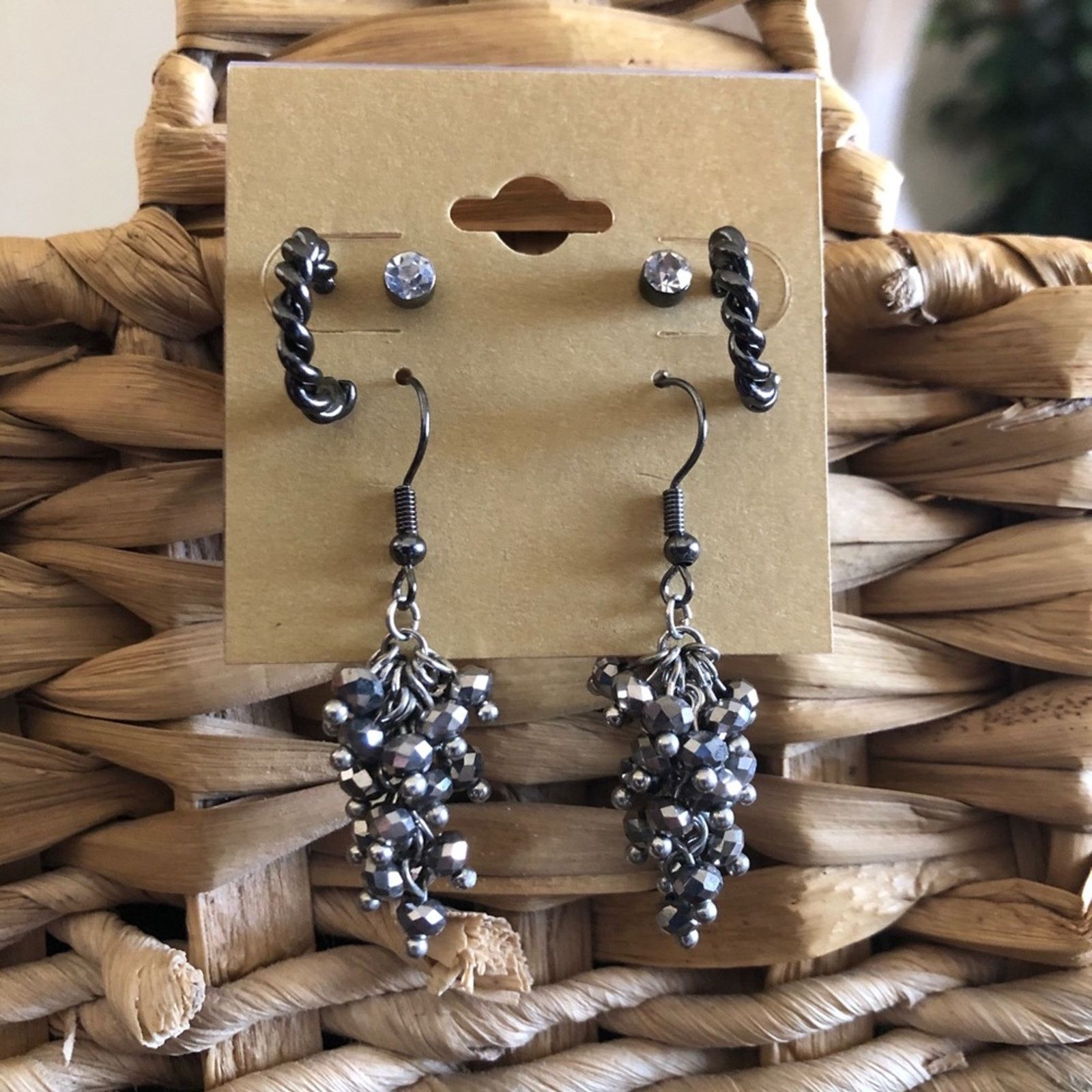 Jewelry Chrome Tone Set Of 3 Pierced Earrings in Silver, Women's