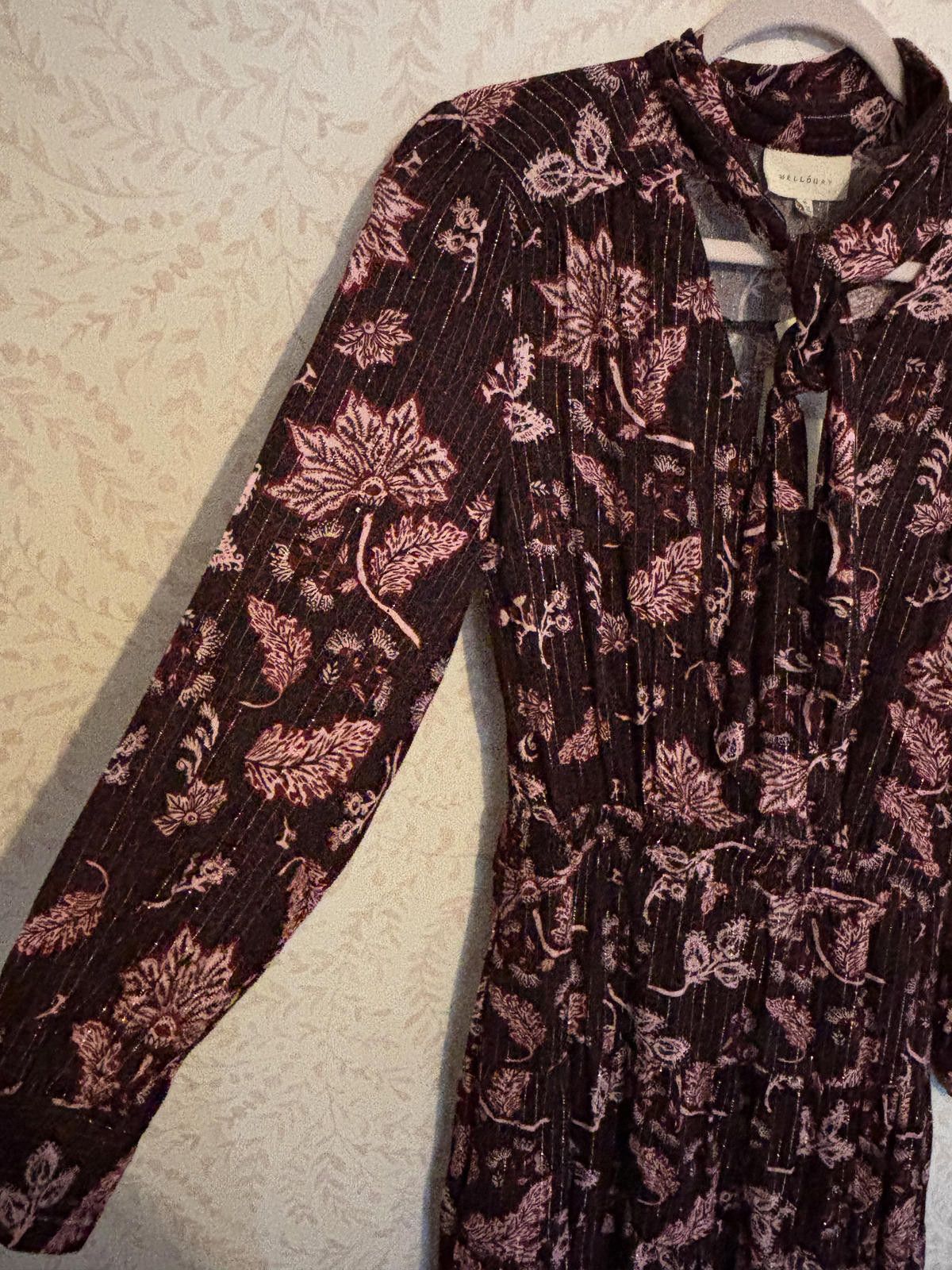 Nordstrom NWT Long Sleeve Floral Print Bow Lurex Dress Size M / US 6-8 / IT 42-44 - 4 Thumbnail