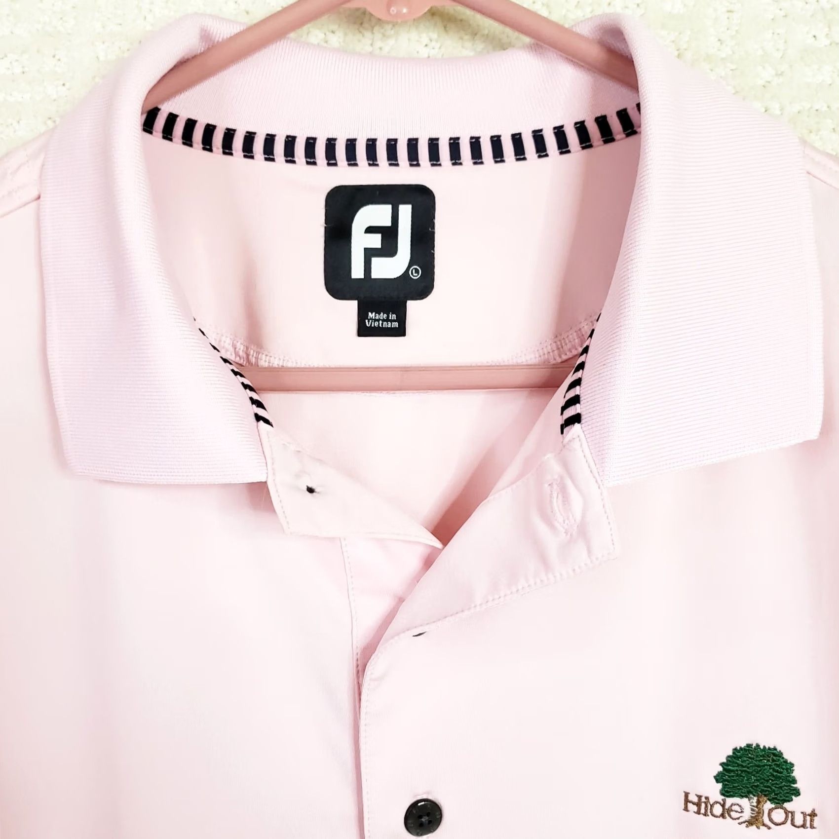 Footjoy FootJoy Polo Shirt Men's L Pink Striped Short Sleeve Breathable Quick Dry Hide Out Logo Golf Shirt Size US L / EU 52-54 / 3 - 4 Thumbnail