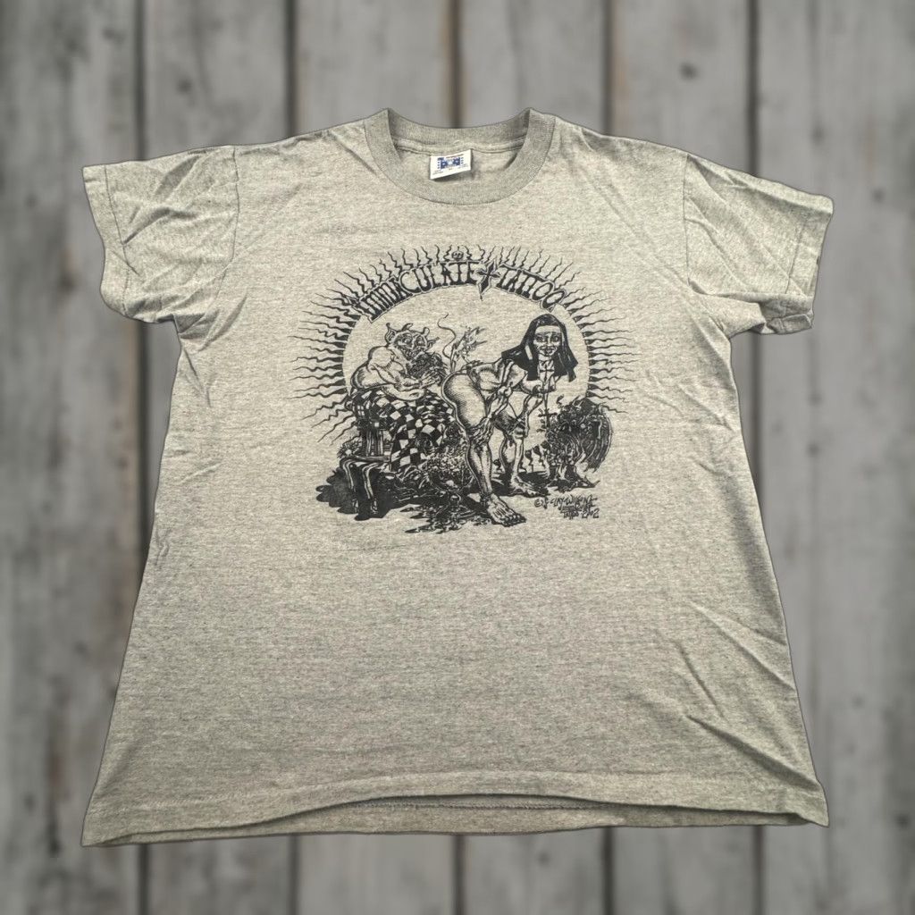 VINTAGE America's Finest Tattoo T-Shirt Mens Medium Gray Graphic Print 00s