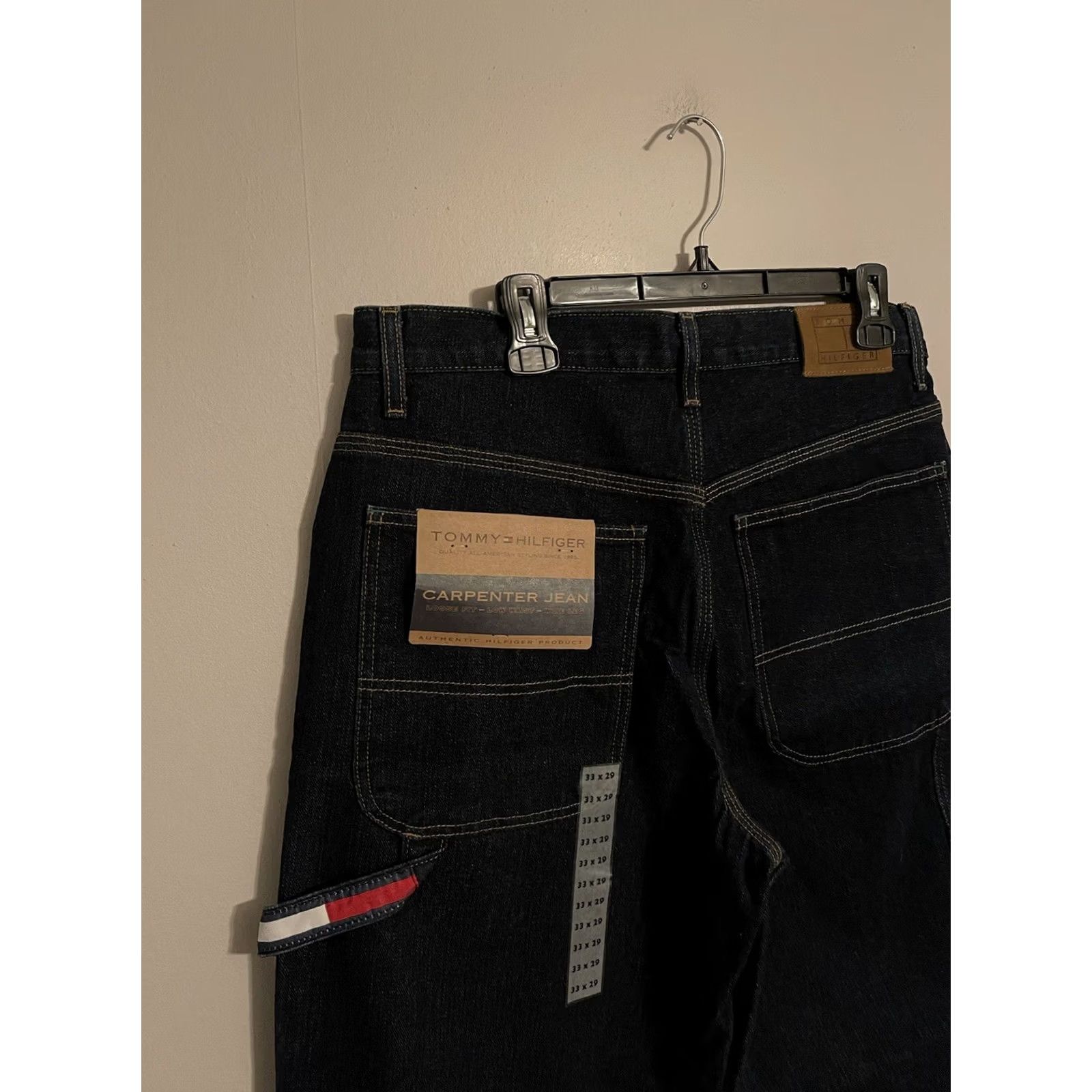 Tommy Hilfiger VINTAGE Tommy Hilfiger Jeans Baggy Carpenter Wide-Leg Men's 33x29 Blue 2000s Mens Jeans Wide-Leg Size US 33 - 2 Thumbnail