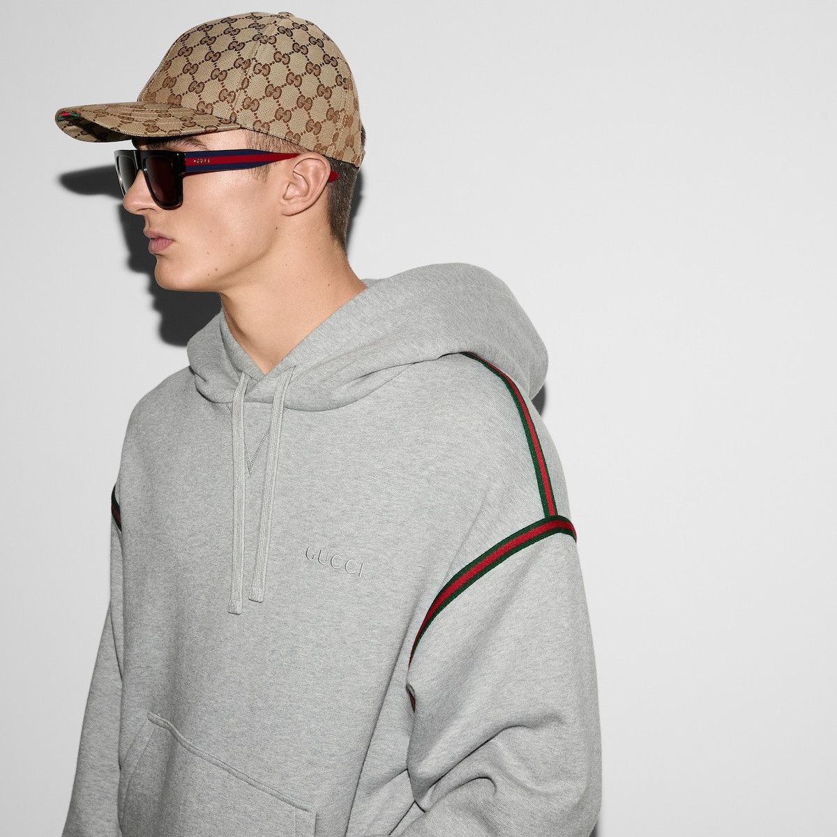 Gucci o1s1wg110925 Cotton Jersey Hooded Sweatshirt With Web Grey Size US XXL / EU 58 / 5 - 5 Thumbnail