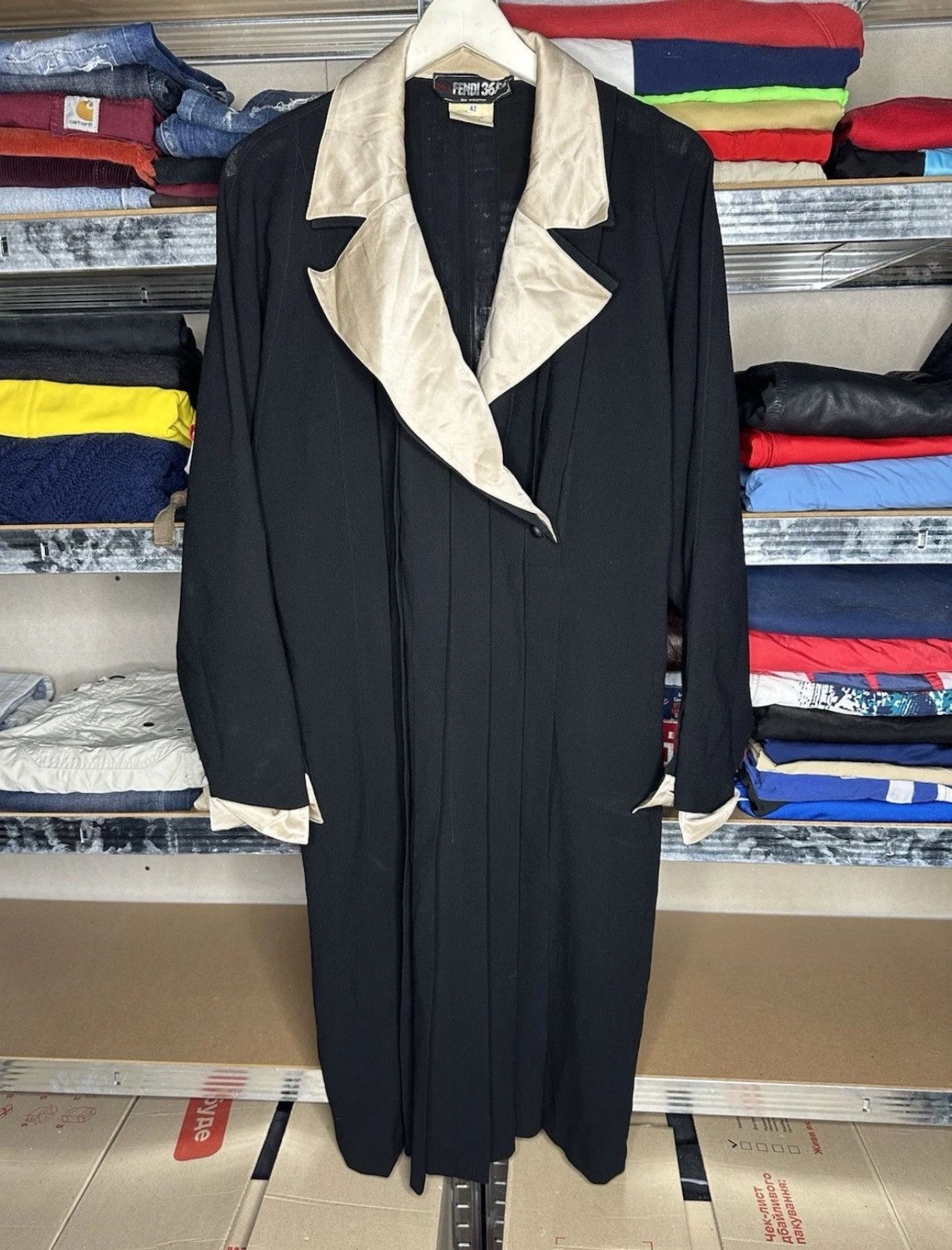 Fendi 365 Wool Silk Dress Contrast Satin Collar Vintage IT42