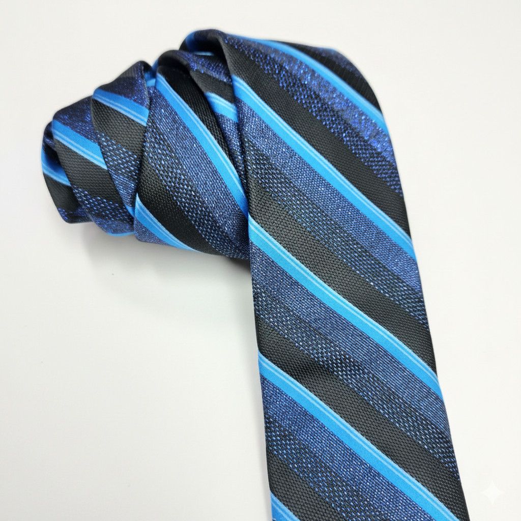 Apt. 9 Apt. 9 58x2.5" Tie Metallic Blue Black Diagonal Stripe Narro Size ONE SIZE - 5 Thumbnail