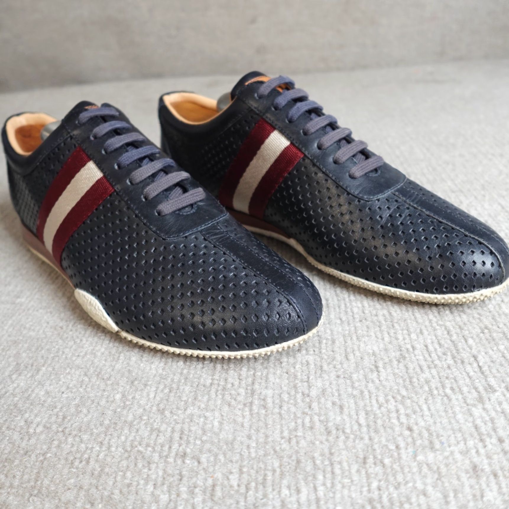 Bally Mens Sneakers 9 Blue Navy Leather Casual Sneakers D Rubber Outsole Leather Comfort Vintage No Mens Shoes