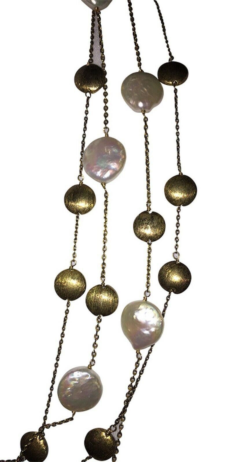 Designer 18kt Gold Vermeil Sterling Coin Pearl Disc Flapper Necklaces Size ONE SIZE - 5 Thumbnail