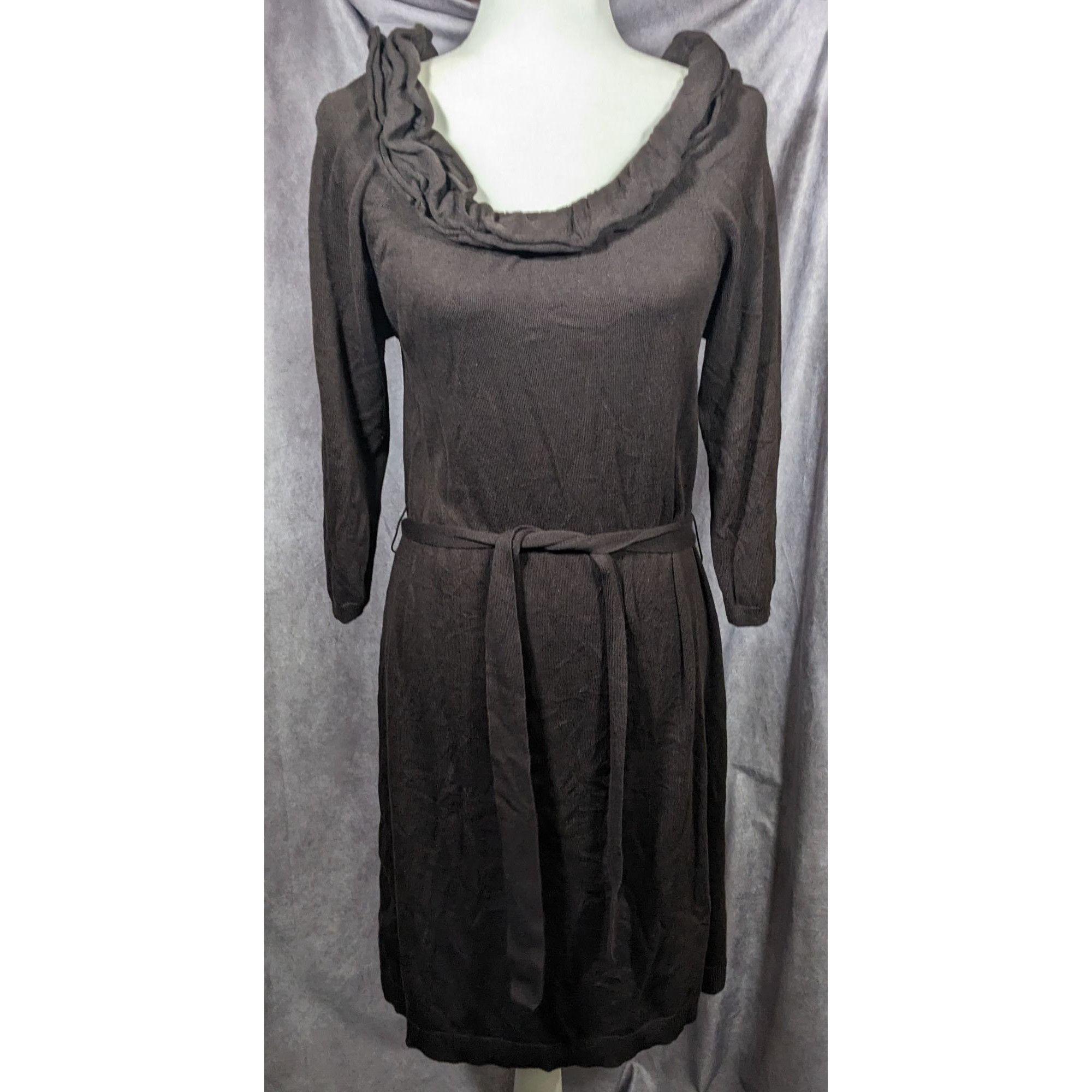 Other Rabbit Designs Brown/Grey Ruffle Neck Dress Size L / US 10 / IT 46 - 4 Thumbnail