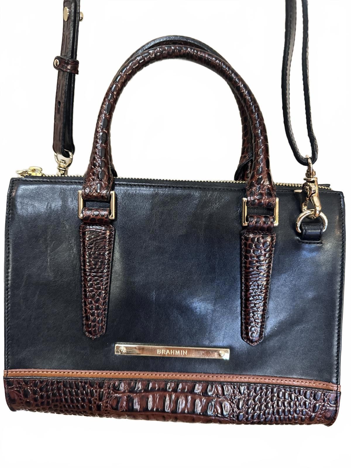 BRAHMIN Brahmin Black & Brown Croc-Embossed Leather Satchel Handbag Size ONE SIZE - 2 Thumbnail