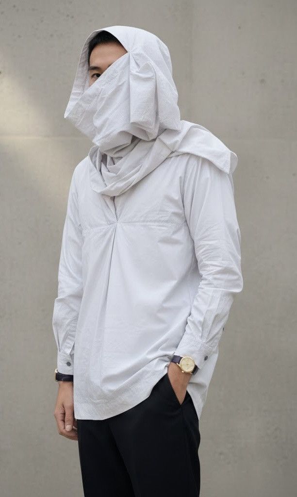 Issey Miyake Issey Miyake 90s Archive Hooded Scarf Shirt Japanese Size US M / EU 48-50 / 2 - 1 Thumbnail