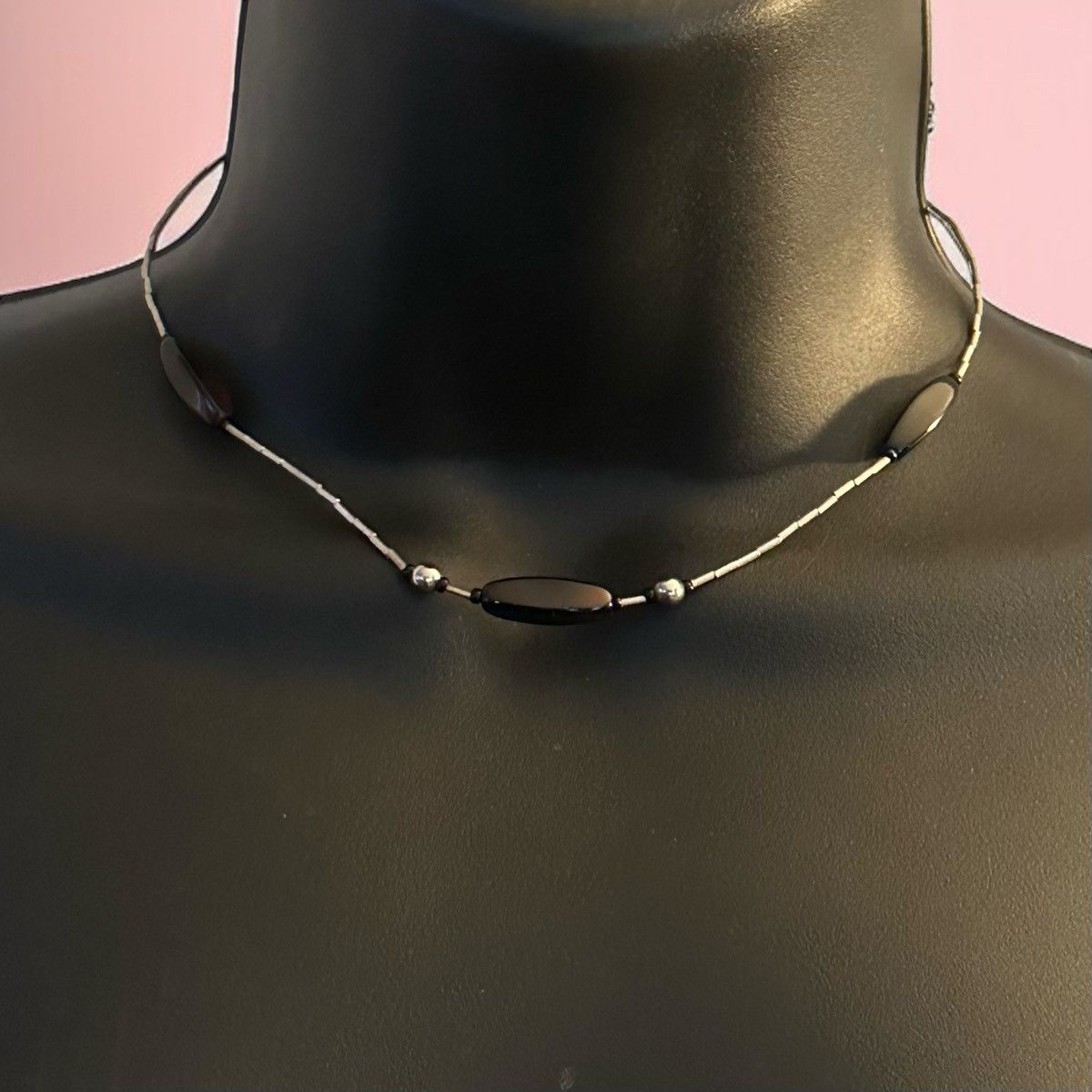 Vintage Vintage liquid silver station agate bead necklace Size ONE SIZE - 1 Thumbnail