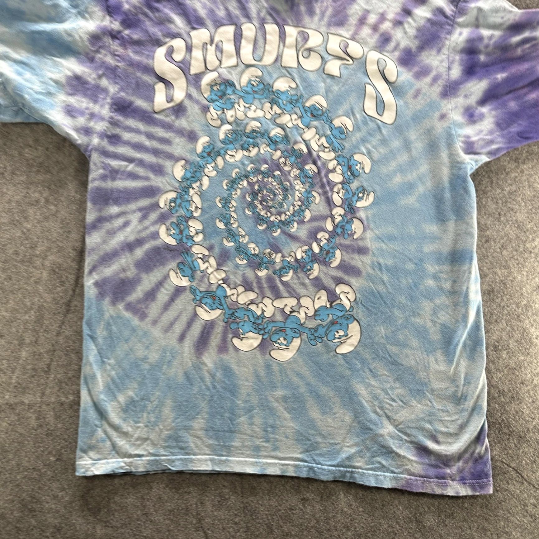 Vintage Smurfs Shirt Mens Medium Blue Purple Tie Dye Spiral Graphic Cartoon Tee Size US M / EU 48-50 / 2 - 4 Thumbnail