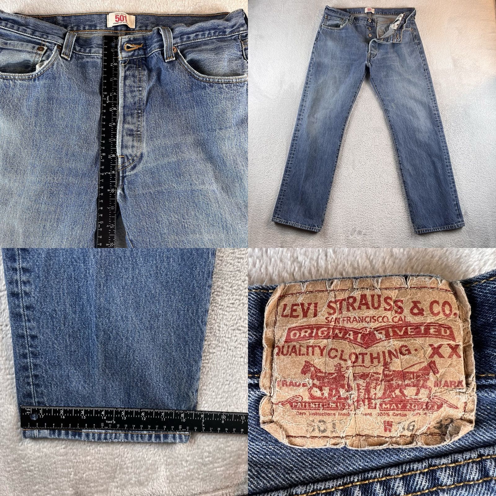 Levi's Levi's 501 Jeans Mens 36x32 Blue Regular Straight Button Fly Denim Size US 36 / EU 52 - 8 Thumbnail