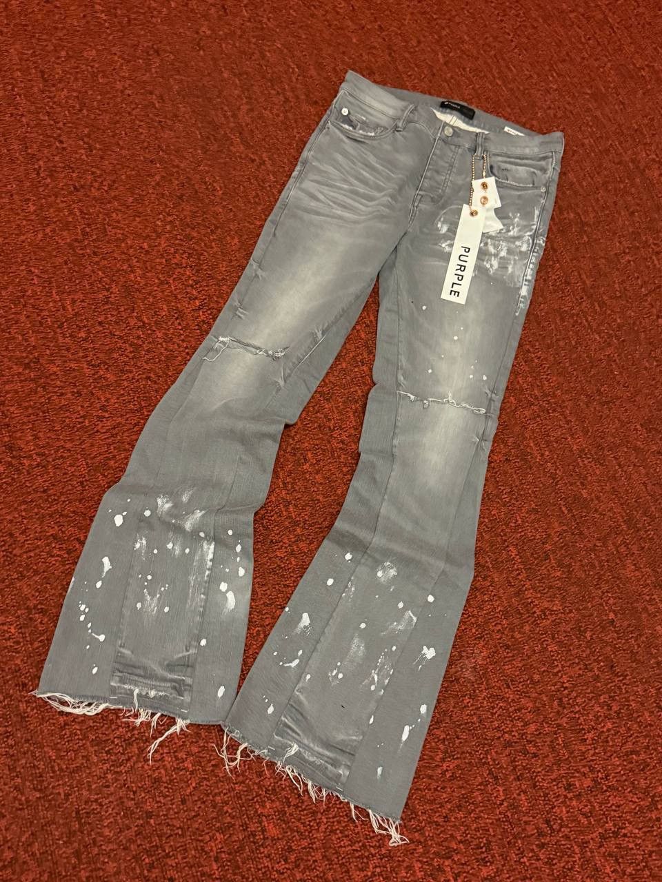 Purple Brand Distressed Painted Flared Denim Pants Jeans