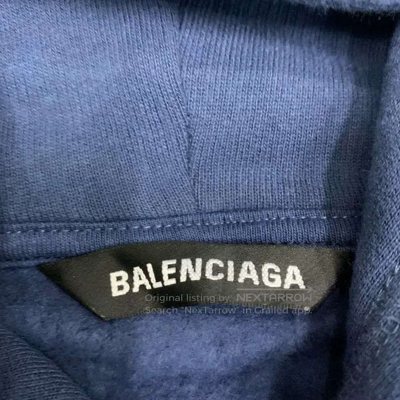 Balenciaga Balenciaga Blue Embroidered Small Logo Hooded Sweatshirt Size US L / EU 52-54 / 3 - 6 Thumbnail