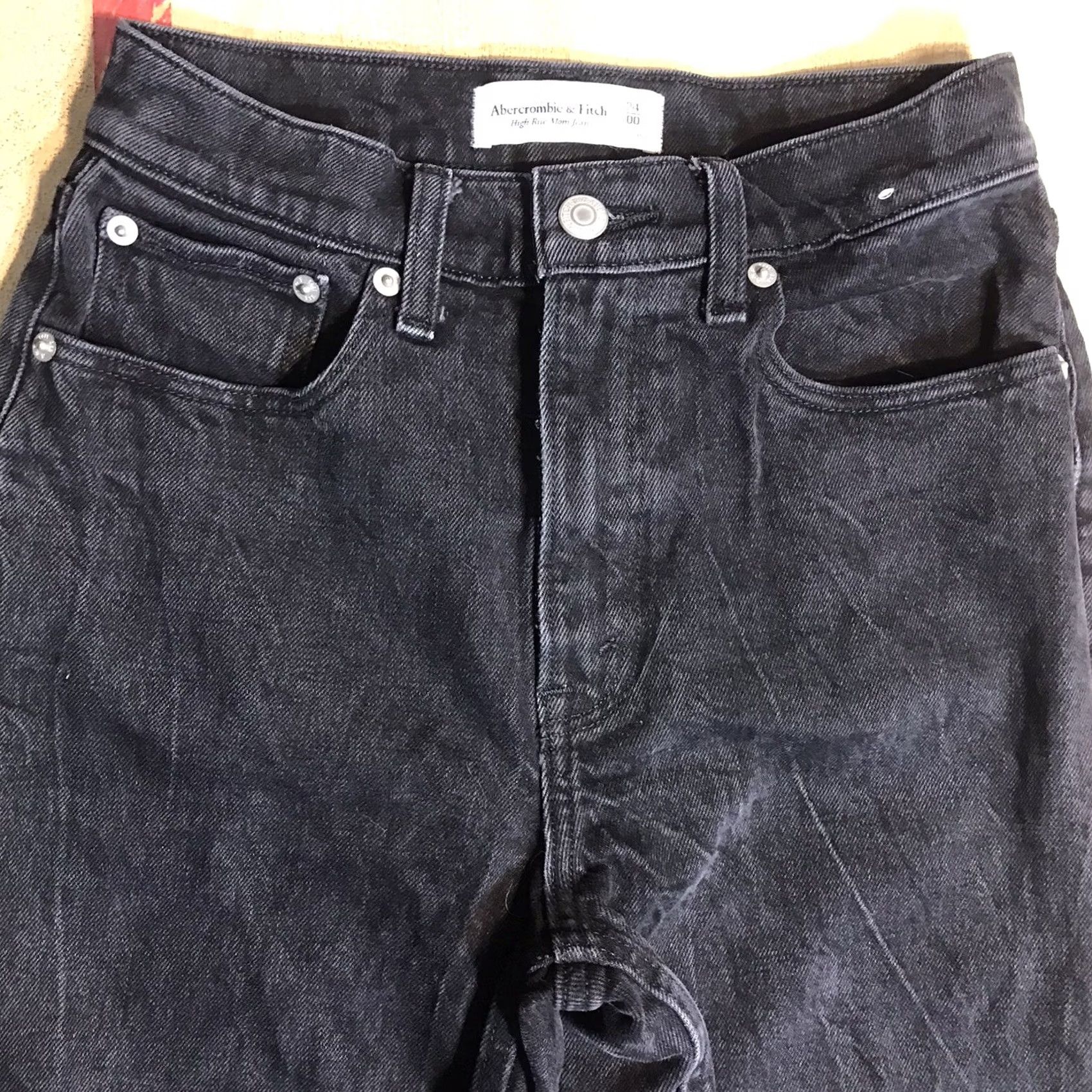 Abercrombie & Fitch Abercrombie & Fitch Mom Jeans Black Dark Wash Distressed Womens 00 X 25 90s Size 42" / US 20 - 3 Thumbnail