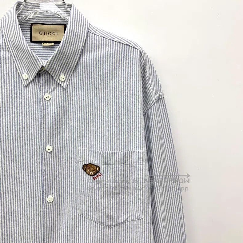 Gucci Gucci Colour-blocked striped bear embroidered cotton lapel Size US M / EU 48-50 / 2 - 3 Thumbnail