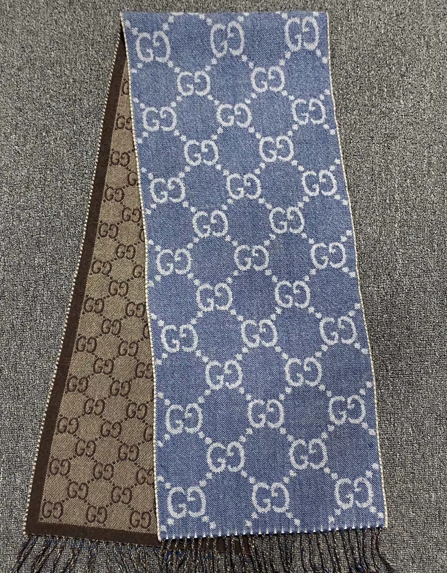 Gucci Gucci all over print blue brown wool scarf Size ONE SIZE - 2 Thumbnail