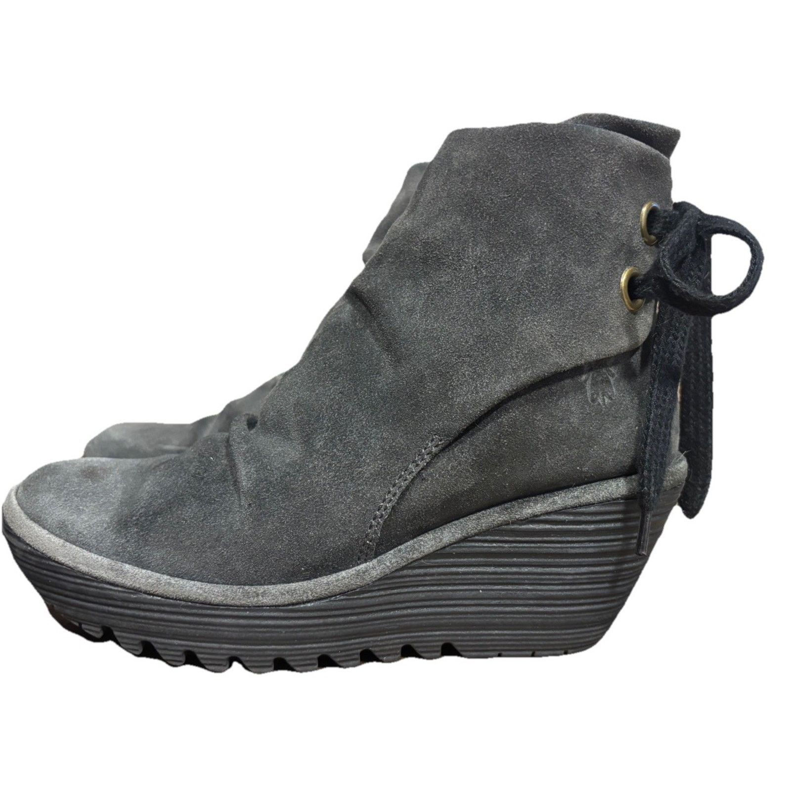 Fly London Fly London Yama Wedge Boots Women's SZ 38 Gray Suede Slouchy Size US 8 / IT 38 - 6 Thumbnail