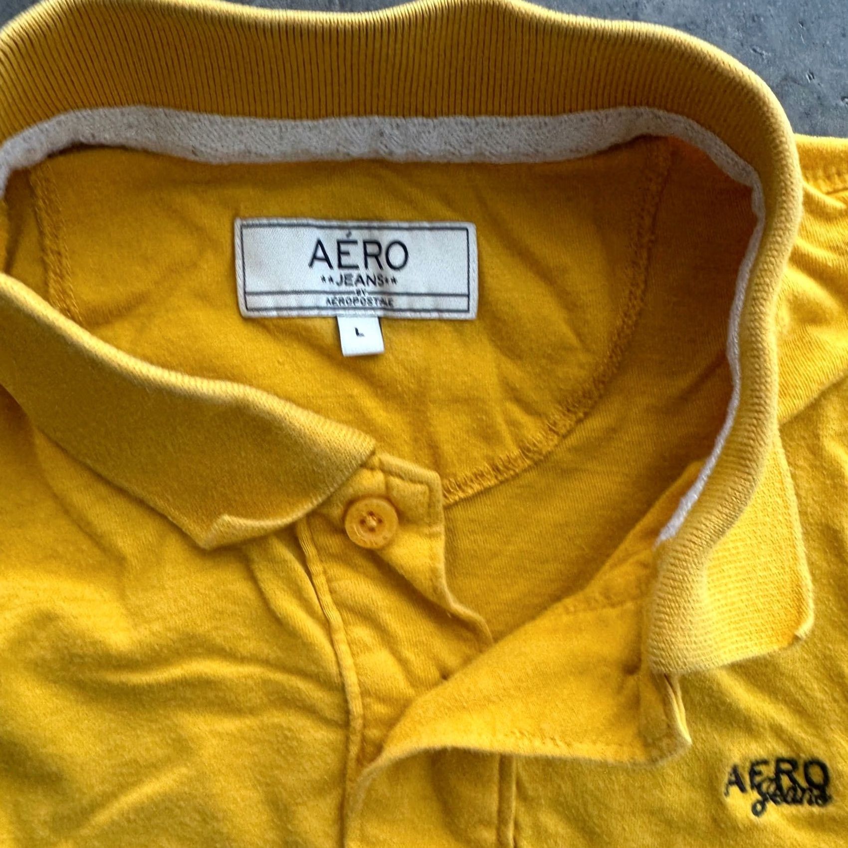 Aeropostale VINTAGE Aeropostale Aero Jeans Polo Patchwork Striped Yellow Blue M/L Shirt Mens Yellow Size US L / EU 52-54 / 3 - 4 Thumbnail