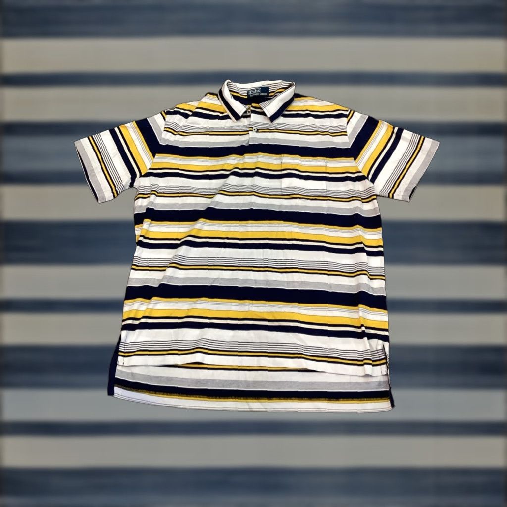 Polo Ralph Lauren VTG Polo Ralph Lauren Polo Shirt Men’s 100% Cotton Short Sleeve Navy Yellow Stripe L Blue Striped Polo Mens Regular Fit Vintage Shirts Size US L / EU 52-54 / 3 - 1 Thumbnail