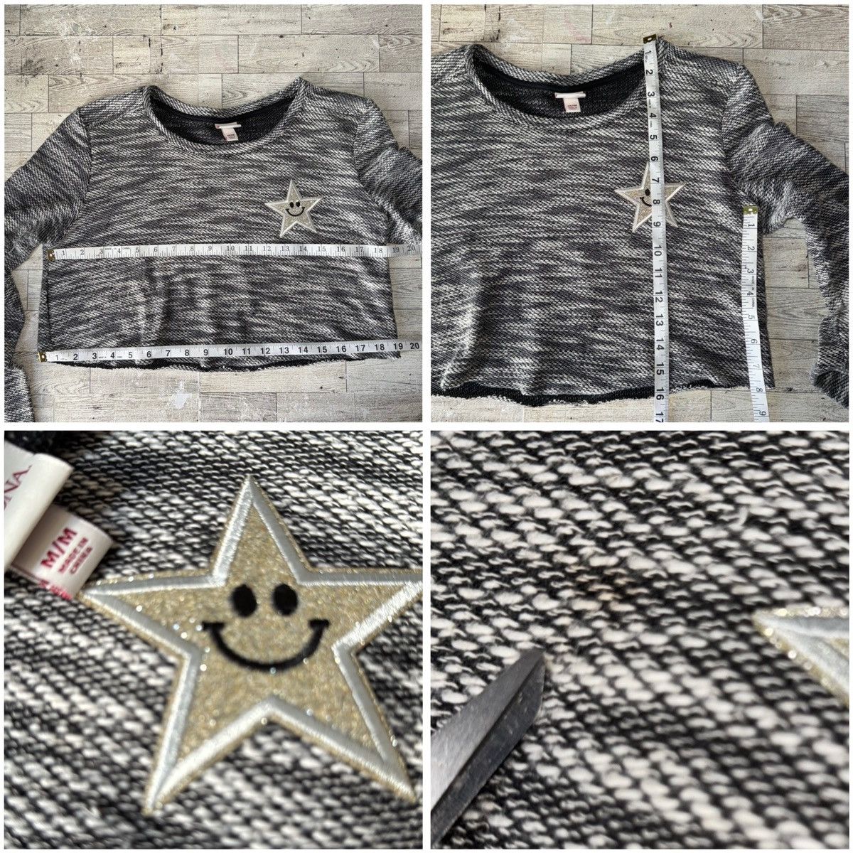 Merona Retro, Monochrome, Patchwork, Raw Hem Cropped Knit Sweater Size M / US 6-8 / IT 42-44 - 6 Thumbnail