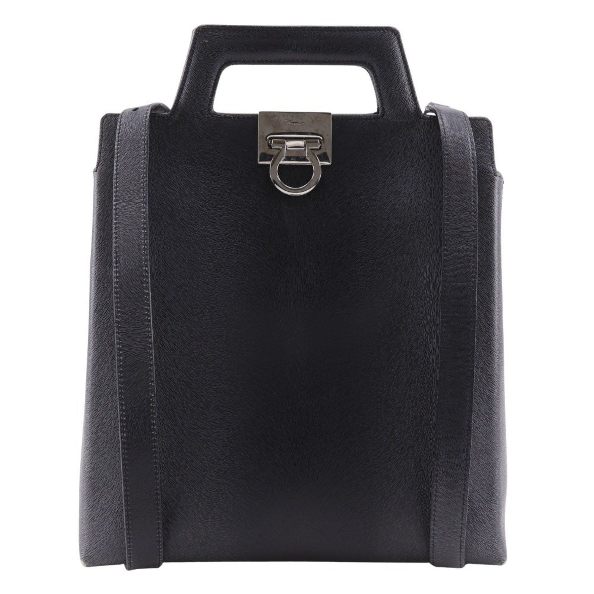 Salvatore Ferragamo Salvatore Ferragamo Gancini 3-Way Handbag DX-21 8674, Embossed Leather, Gray, 3-Way, A5 Size, Open, Women's Size ONE SIZE - 1 Thumbnail