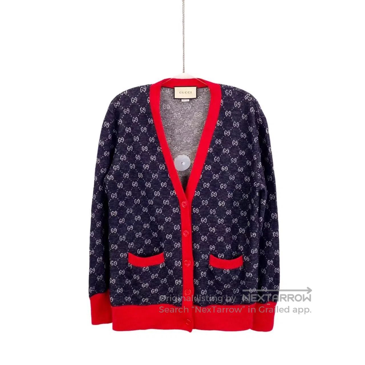 Gucci Guicci Full of logo red and blue color-blocked knitted car Size M / US 6-8 / IT 42-44 - 1 Thumbnail