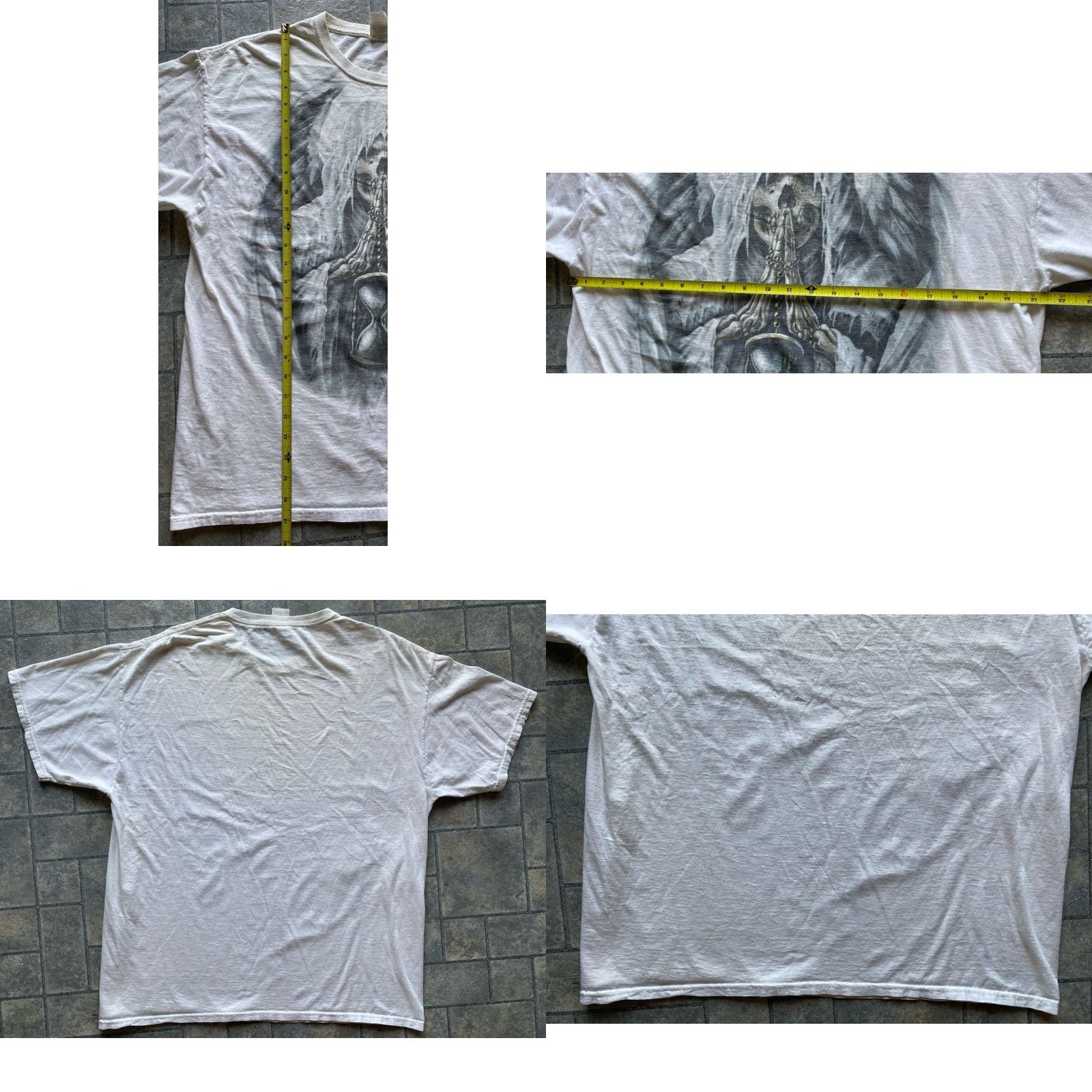 Fruit Of The Loom Y2K Grim Reaper Hourglass Skeleton XL Men’s White Fruit of the Loom T-Shirt Flaws Wear Size US XL / EU 56 / 4 - 8 Thumbnail