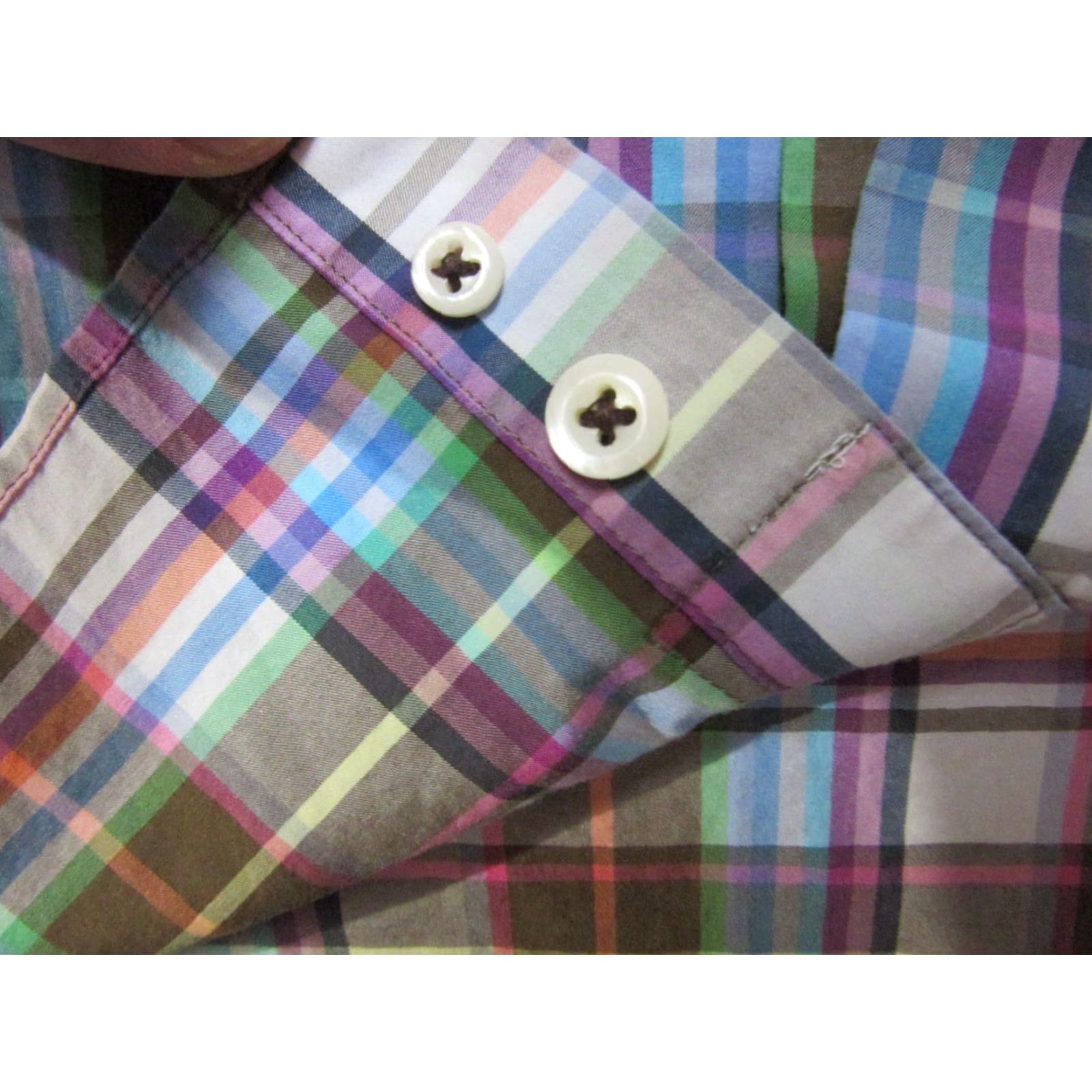 Peter Millar Peter Millar Shirt Mens Small Multicolor Blue Brown Plaid Weekender Casual Button-Down Shirt Size US S / EU 44-46 / 1 - 7 Thumbnail