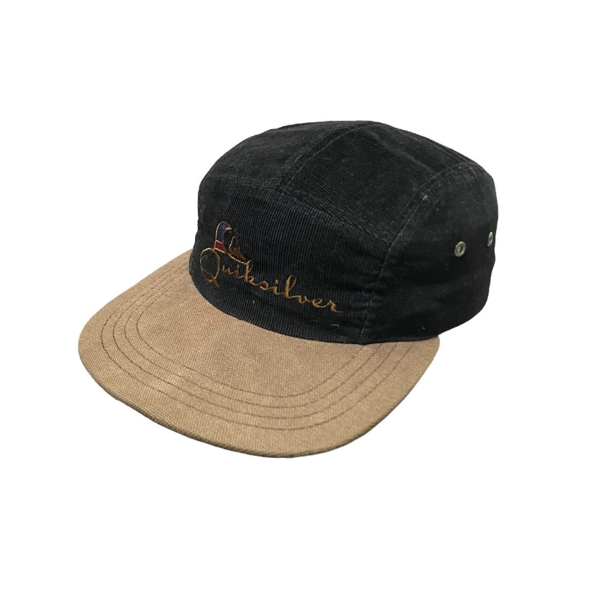 image of 90's Quiksilver Corduroy 5Panel Cap Embroidery Logo in Black Brown, Men's