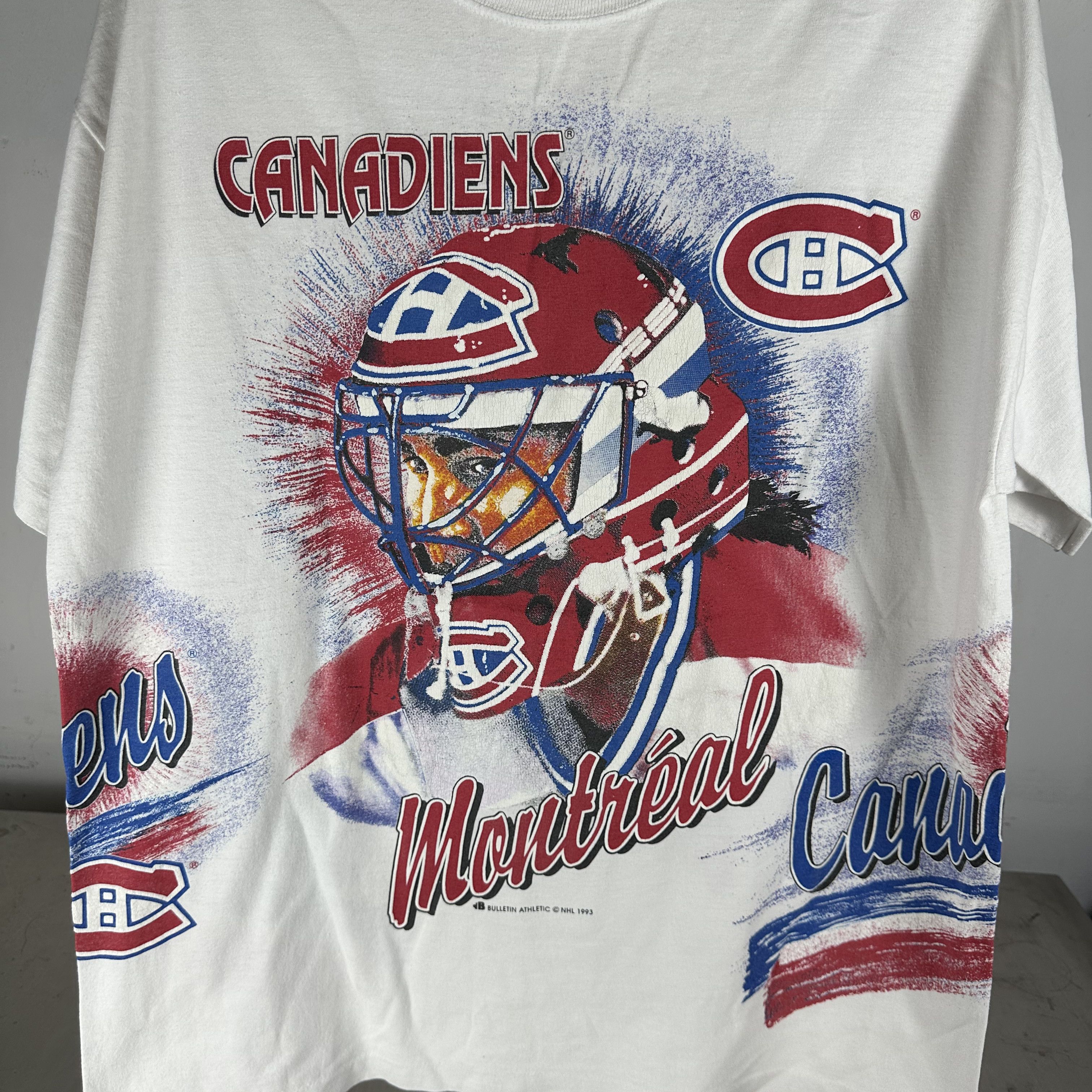 Vintage 1993 Montreal Canadiens Bulletin Athletic AOP NHL T-shirt Size US XL / EU 56 / 4 - 2 Thumbnail