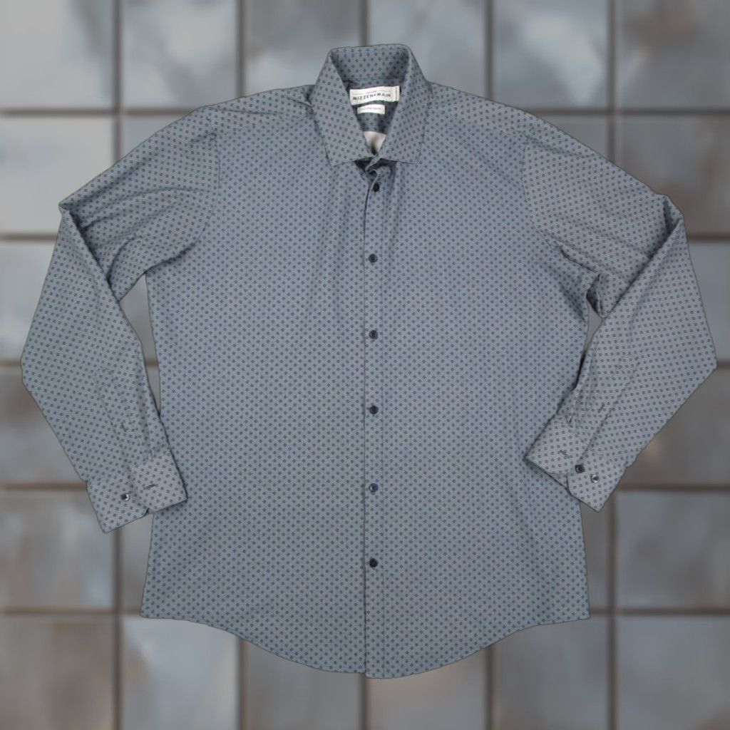 Mizzen+Main Mizzen+Main Leeward Dress Shirt Mens 2XL Gray Trim Fit Stretch L-10010 Size 48R - 1 Thumbnail
