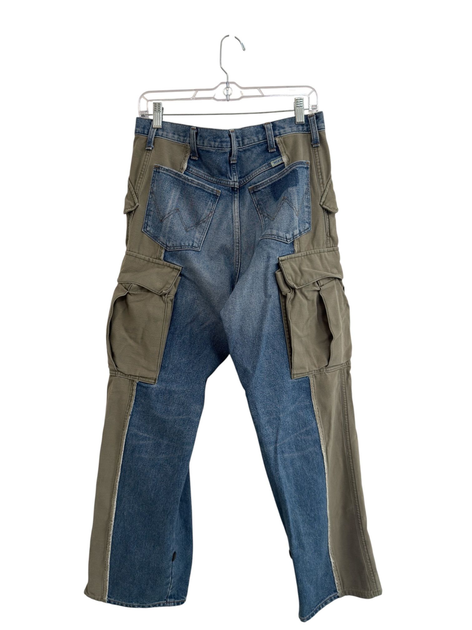 Wrangler RARE Wrangler JAPAN Reconstructed Denim Olive Cargo Pants Size US 30 / EU 46 - 1 Thumbnail