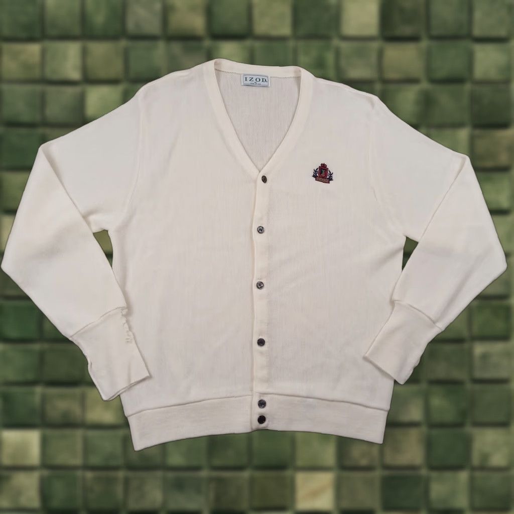 Izod VINTAGE Izod Cardigan Sweater Mens XL Extra Large White Acrylic 80s Size US XL / EU 56 / 4 - 1 Thumbnail