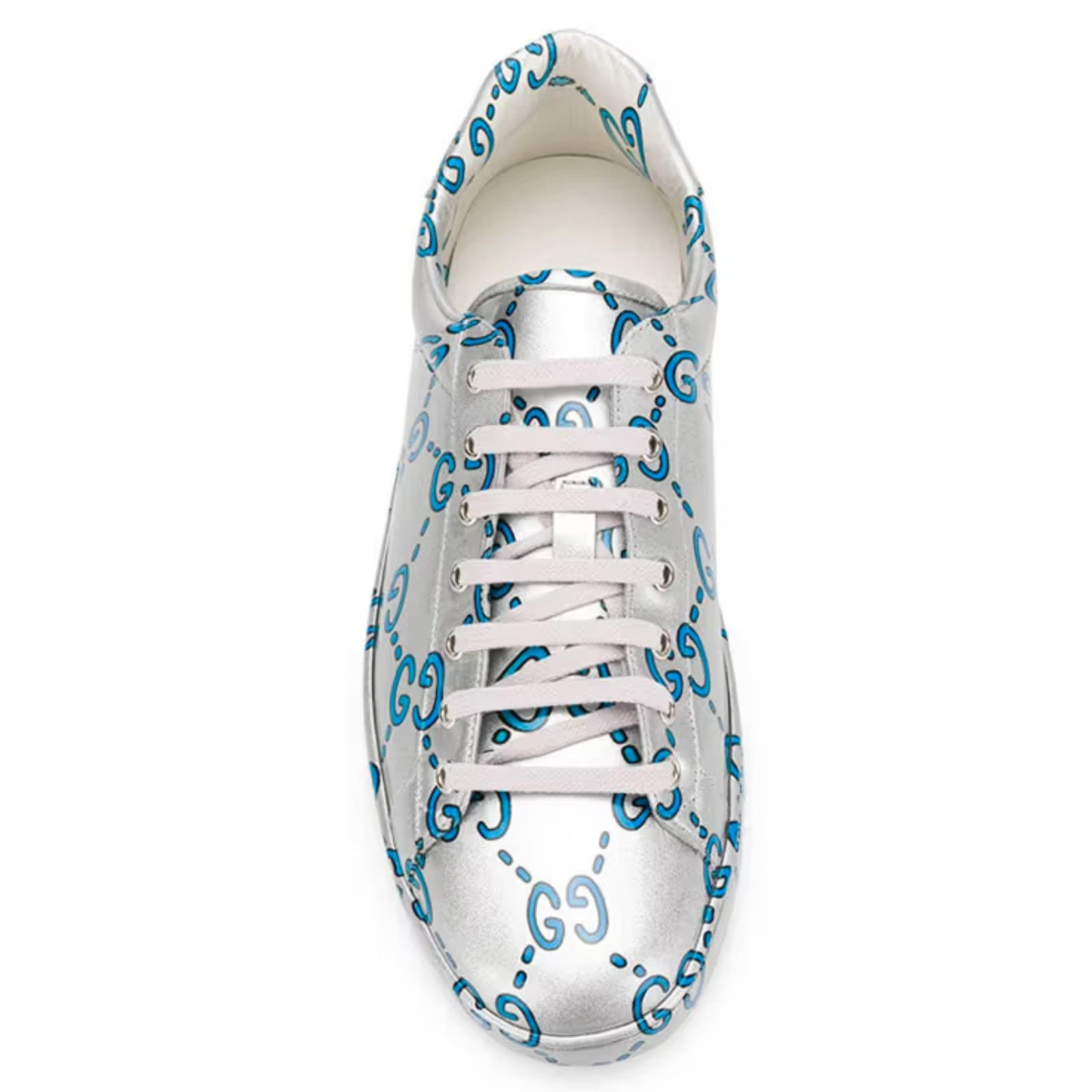 Gucci Gucci New Ace Silver Blue Ghost GG Leather Sneakers 9.5/10.5 Size US 10.5 / EU 43-44 - 7 Thumbnail