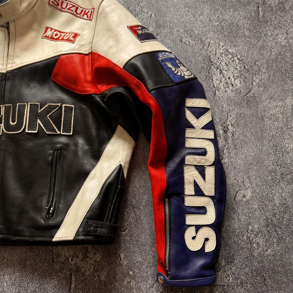 Genuine Leather 🔥 Vintage SUZUKI racing leather motorcycle jacket Size US L / EU 52-54 / 3 - 3 Thumbnail