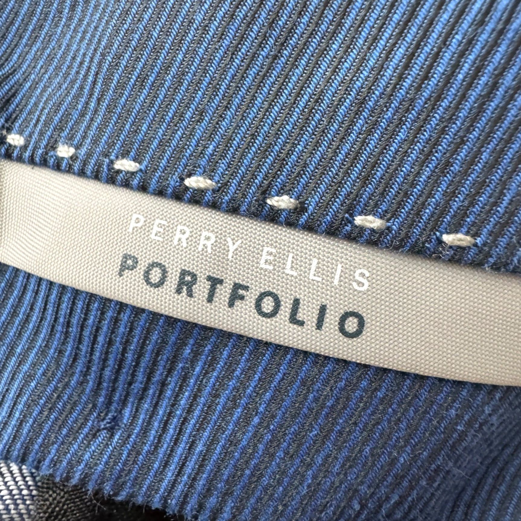 Perry Ellis Perry Ellis Portfolio Mens Blue Windowpane Linen Cotton Modern Fit Pants 33x30 Size US 33 - 3 Thumbnail