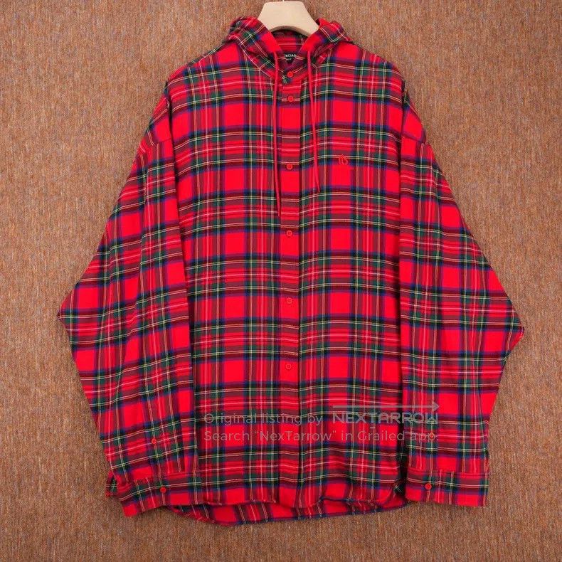 Balenciaga Balenciaga Red Plaid Hooded Shirt-Style Jacket Size US S / EU 44-46 / 1 - 1 Thumbnail