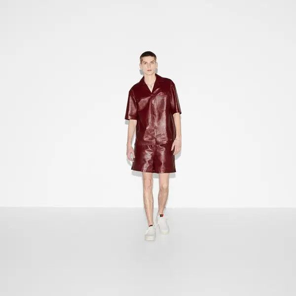 Gucci o1loc1c1225 790536 Leather Shirt With Gucci Detail in Red Size US S / EU 44-46 / 1 - 2 Thumbnail