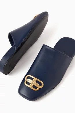 Balenciaga Leather BB Mules in navy Size US 12 / EU 45 - 2 Thumbnail