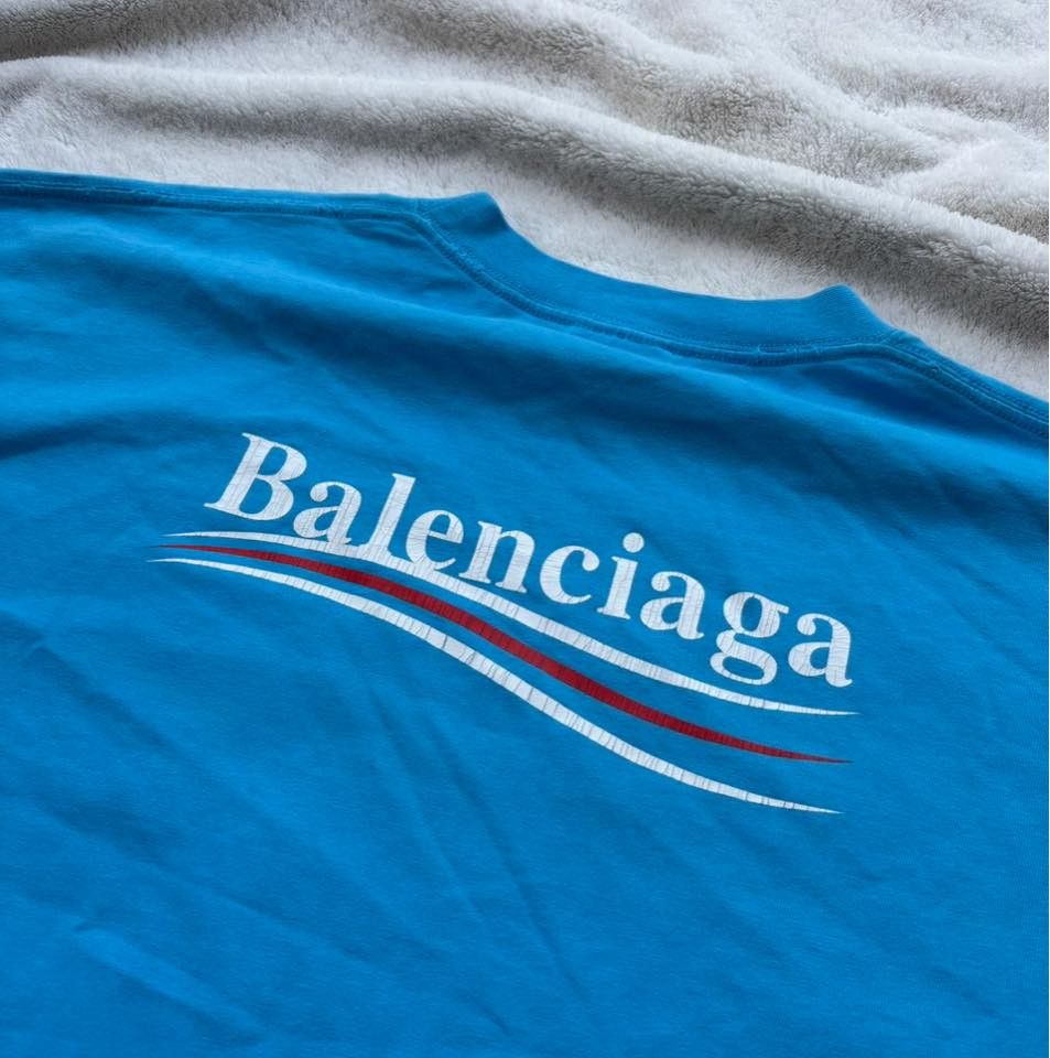 Bape Balenciaga Light Blue Cracked Political Campaign Logo Tee Size US L / EU 52-54 / 3 - 4 Thumbnail
