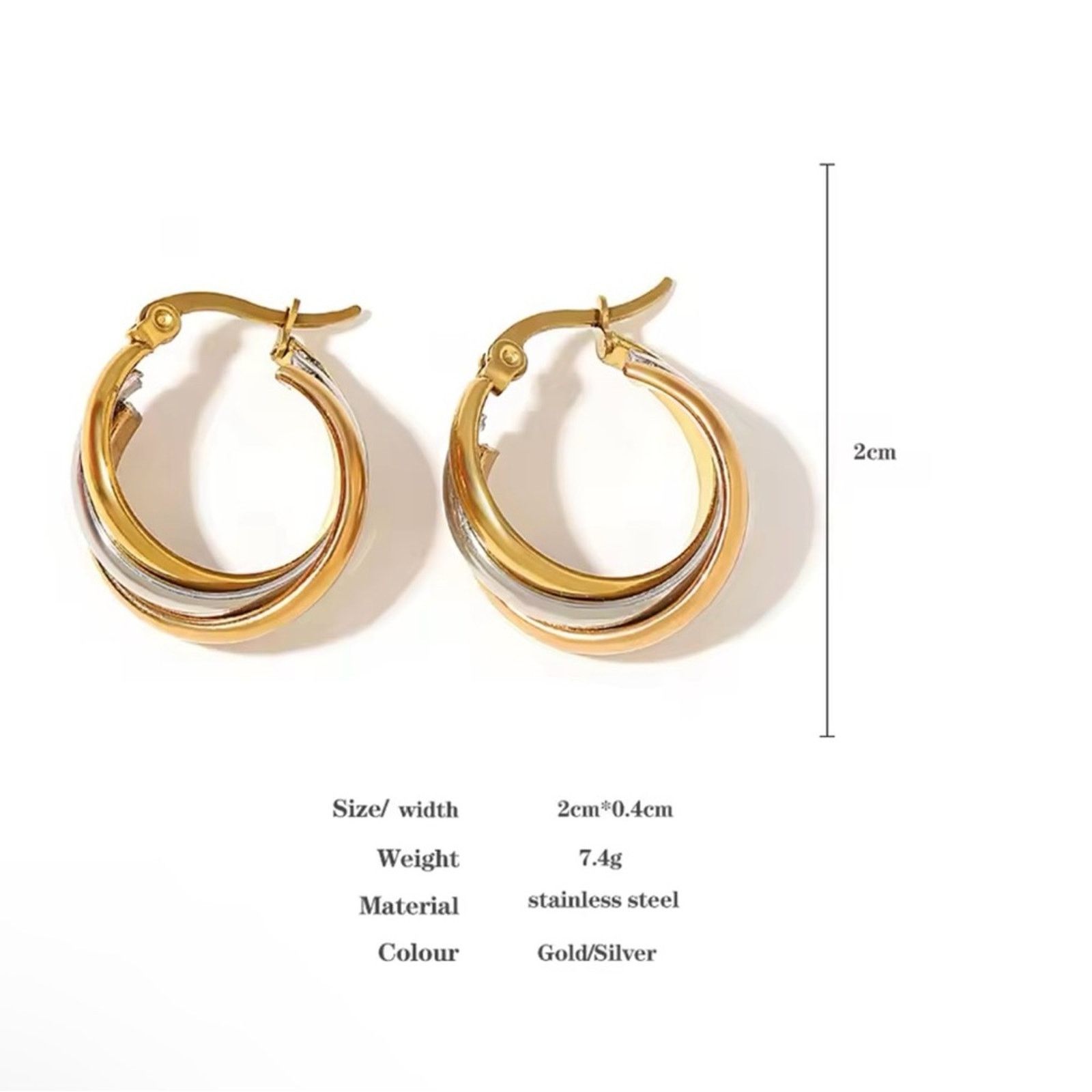 Other Stainless Steel Twisted Tricolor Hoop Earrings for Women Size ONE SIZE - 5 Thumbnail