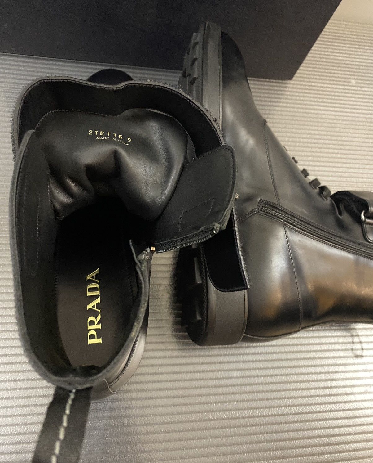 Prada Prada 🇮🇹 black calf side zip top collar combat boots 10 NEW Size US 10 / EU 43 - 12 Thumbnail