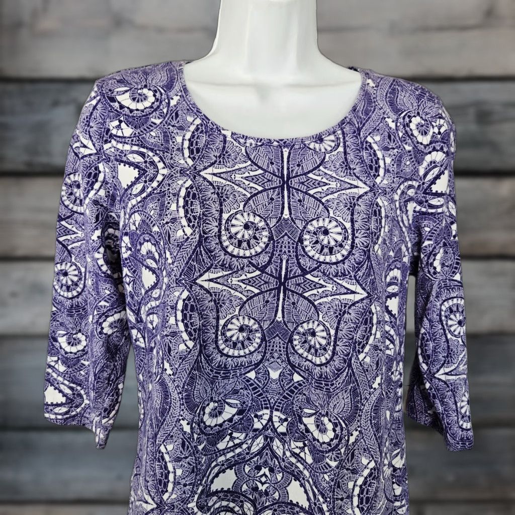 Vintage Chico's Womens Blouse Shirt 3/4 Sleeve Purple White Printed Cotton Blend M Adults Womens Size M / US 6-8 / IT 42-44 - 1 Thumbnail