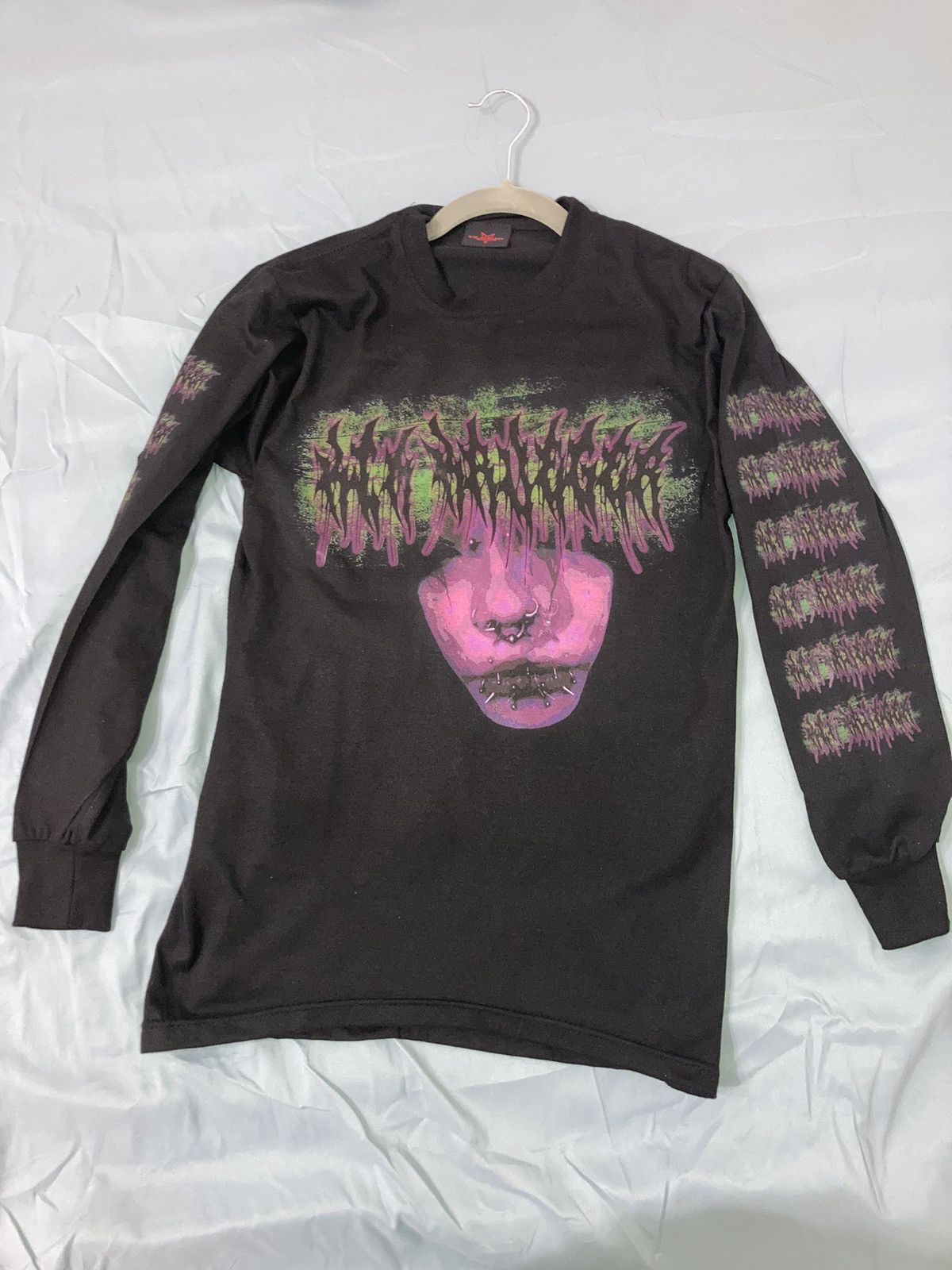 image of Kim Krueger ‘Pierced Face’ Long Sleeve Tee Shirt in Black, Men's (Size Medium)
