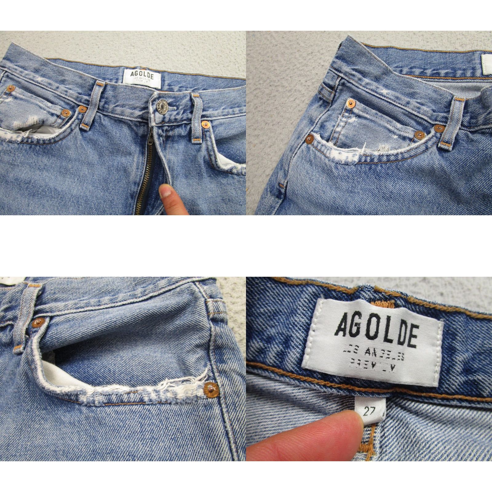 Agolde VINTAGE No — wait, AGOLDE Jeans Womens 27 Distressed Straight Raw Hem Zip Fly Made in USA A076-3775 Size 27" / US 4 / IT 40 - 8 Thumbnail